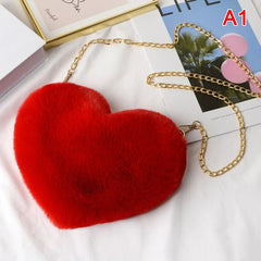 Heart Shaped Crossbody Bag Faux Fur Plush Chain Purse