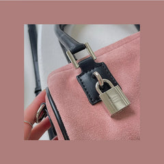 Women's Lock Cylinder Shoulder Bag Matte Leather Pink Clutch Handbag