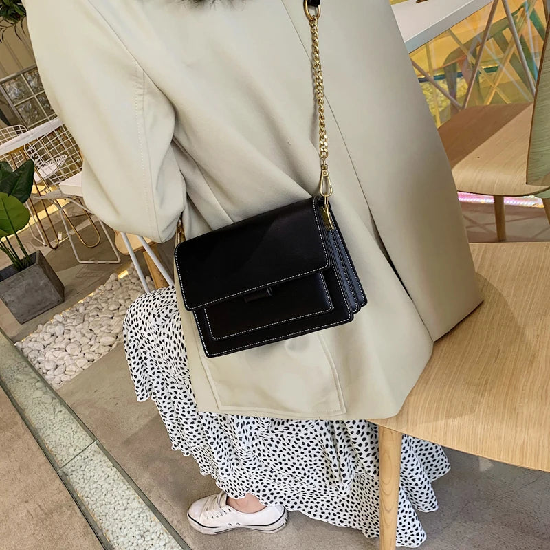 Women's PU Leather Crossbody Bag Chain Shoulder Handbag