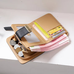 Women's Short Zipper Wallet Leather Small Clutch Bag With Hollow Out Leaves