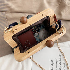 Women's Shoulder Bag Crossbody Chain Messenger Bag Wooden Handbag