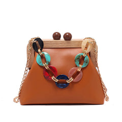 Women's Shoulder Bag Crossbody Chain Messenger Bag Wooden Handbag