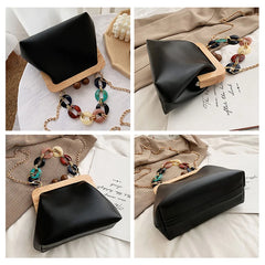 Women's Shoulder Bag Crossbody Chain Messenger Bag Wooden Handbag