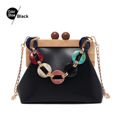 Women's Shoulder Bag Crossbody Chain Messenger Bag Wooden Handbag