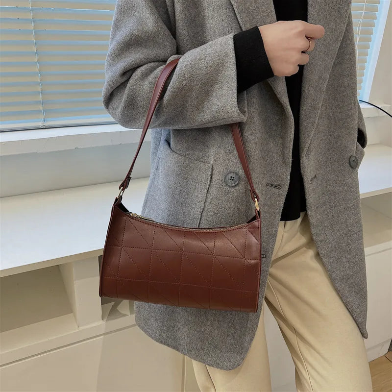 Retro PU Leather Handbags Solid Casual Shopping Bag Women Hobos Clutch Purse
