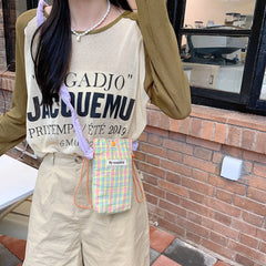 Plaid Small Shoulder Bag Candy Color Girls Purse Messenger Phone Pouch Handbag