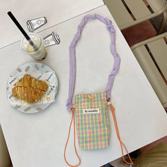 Plaid Small Shoulder Bag Candy Color Girls Purse Messenger Phone Pouch Handbag