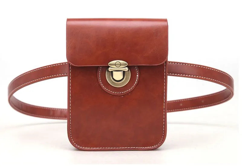 Women's Small Waist Bag Fanny Pack High PU Leather Belt Cell Phone Case