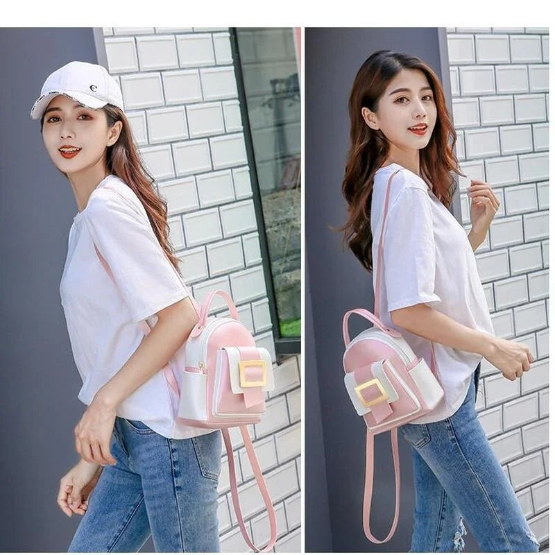 Women's Solid Leather Backpack Shoulder Bag small Backpacks For Girls