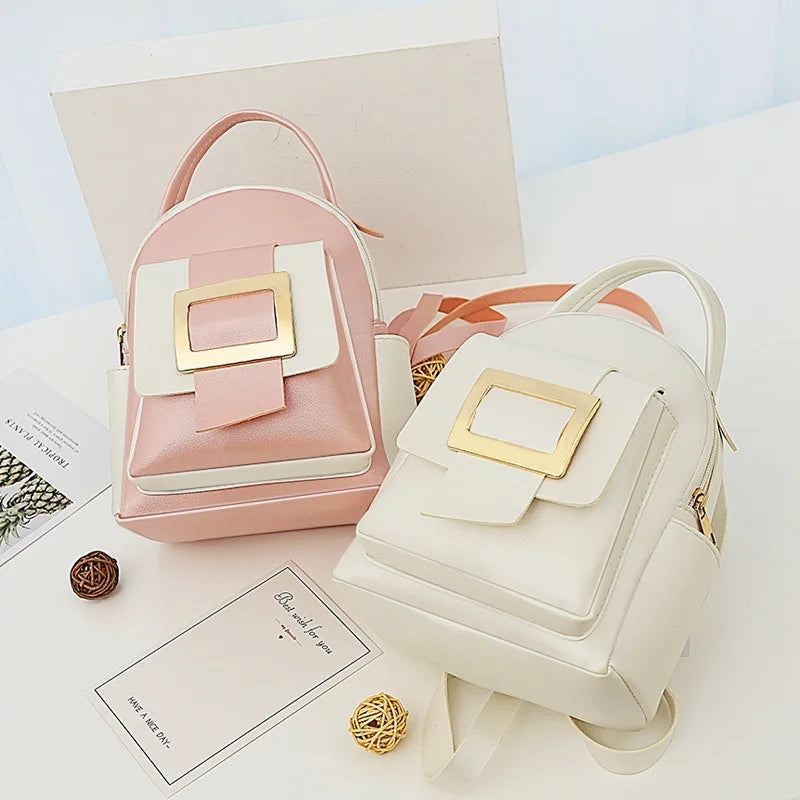 Women's Solid Leather Backpack Shoulder Bag small Backpacks For Girls