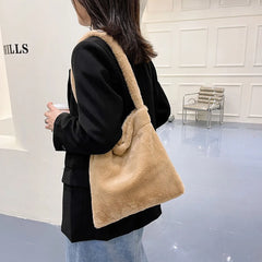Women's Plush Shoulder Bag Casual Large Capacity Handbags