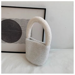 Women's Winter Plush Handbags Vintage Ladies Small Bucket Shoulder Bags