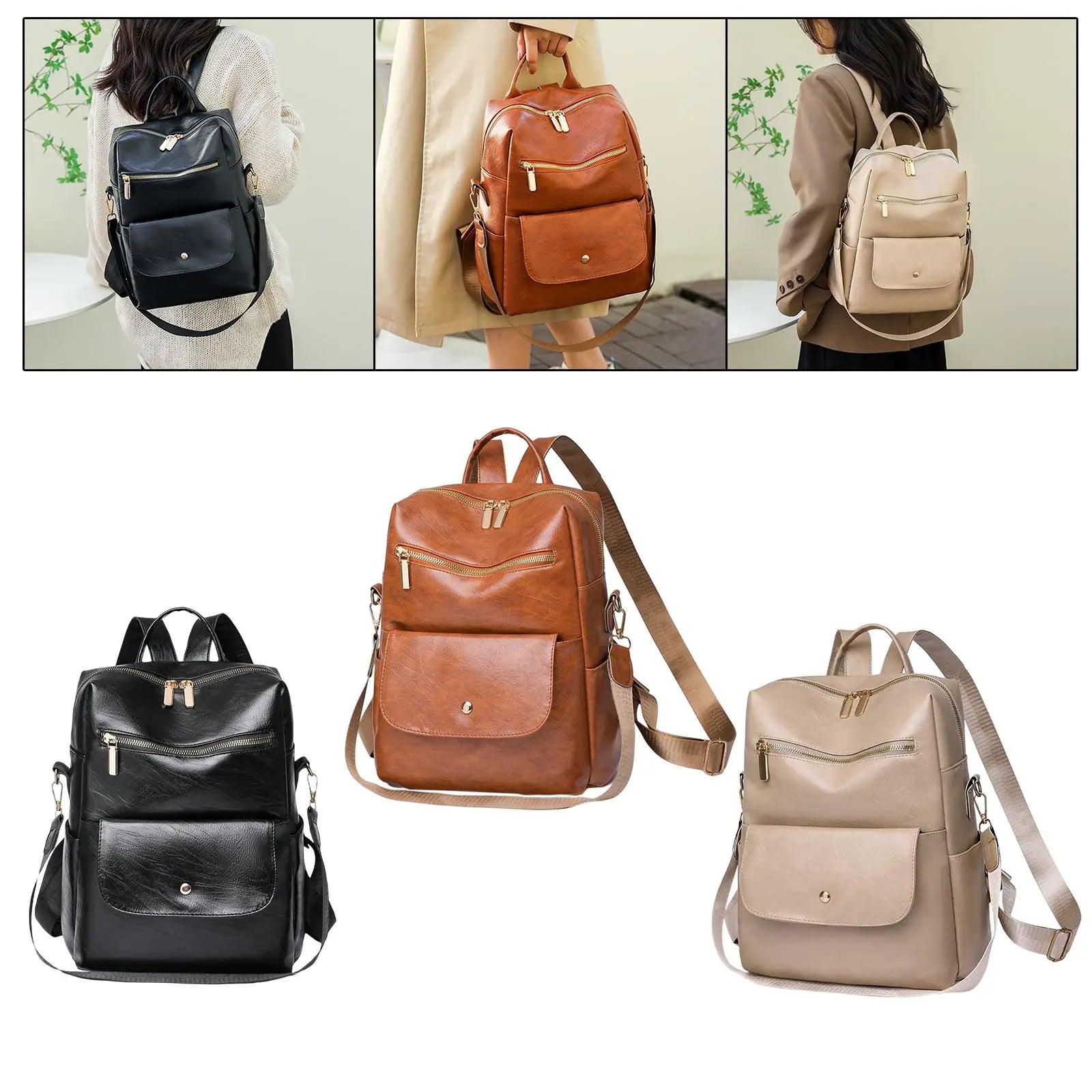 Womens Backpack Shoulder Bag Ladies Multipurpose PU Travel Purse Daypack Pocket