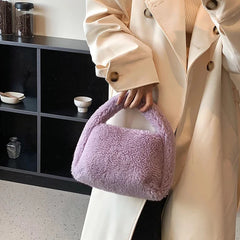 Plush Women's Winter Bag Soft Mini Handbag Colorful Shoulder Totes Bag