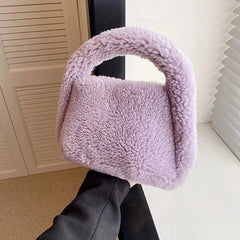 Plush Women's Winter Bag Soft Mini Handbag Colorful Shoulder Totes Bag
