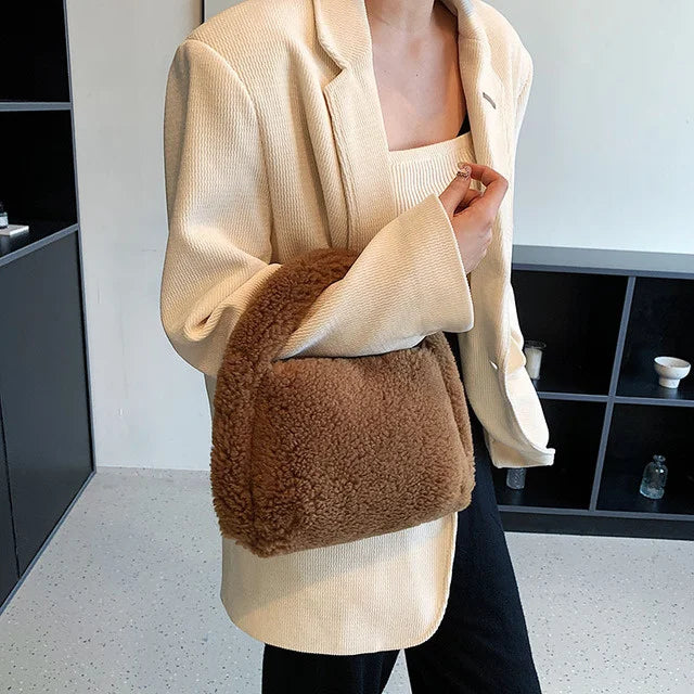 Plush Women's Winter Bag Soft Mini Handbag Colorful Shoulder Totes Bag