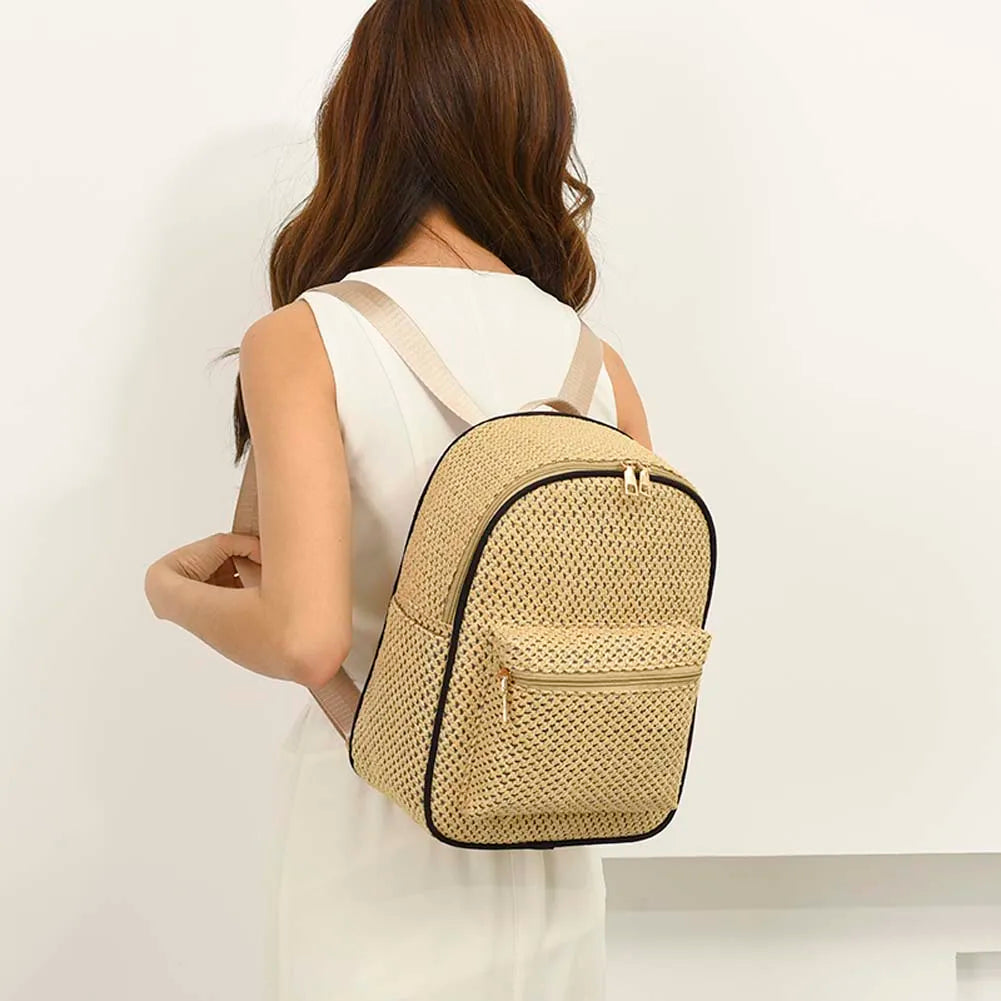 Woven Backpack Straw Women Shoulder Messenger Bag