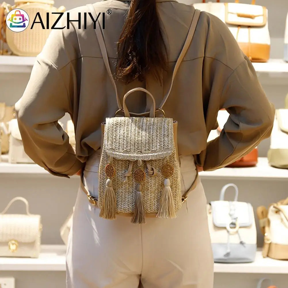 Woven Backpack Straw Women Messenger Bag