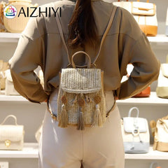 Woven Backpack Straw Women Messenger Bag