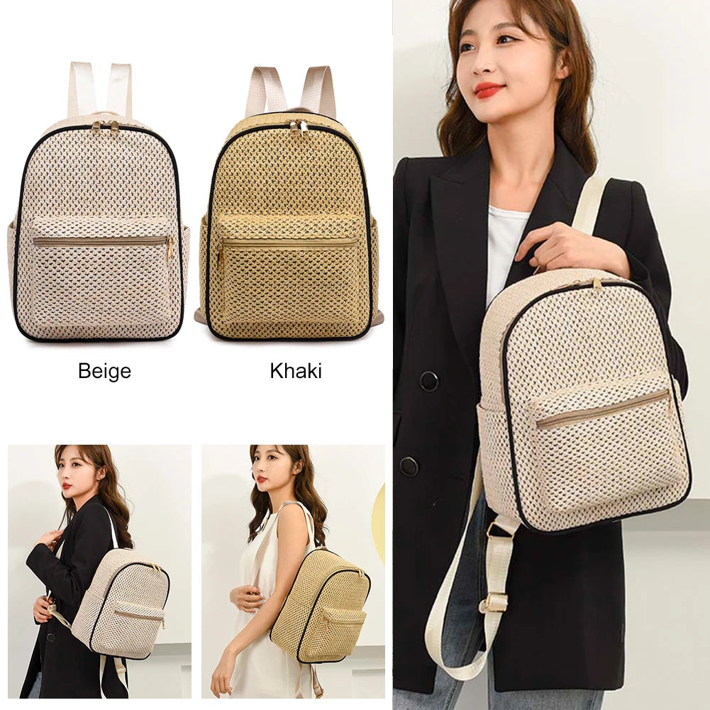 Woven Backpack Straw Women Shoulder Messenger Bag