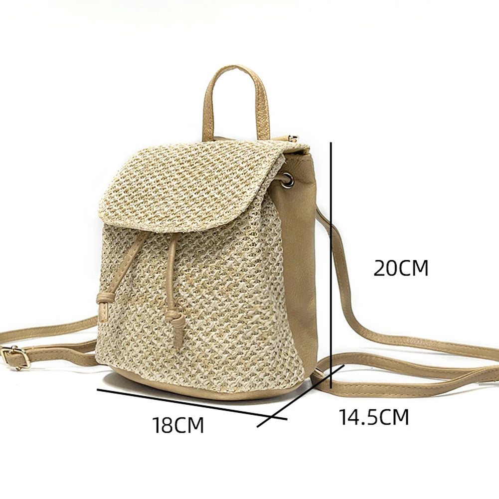 Woven Backpack Straw Women Shoulder Messenger Bag Ladies Schoolbag