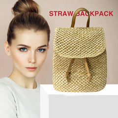 Woven Backpack Straw Women Shoulder Messenger Bag Ladies Schoolbag