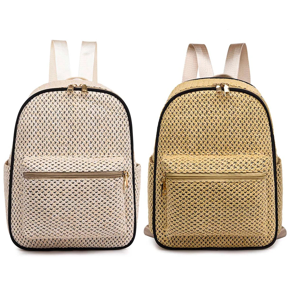 Woven Backpack Straw Women Shoulder Messenger Bag