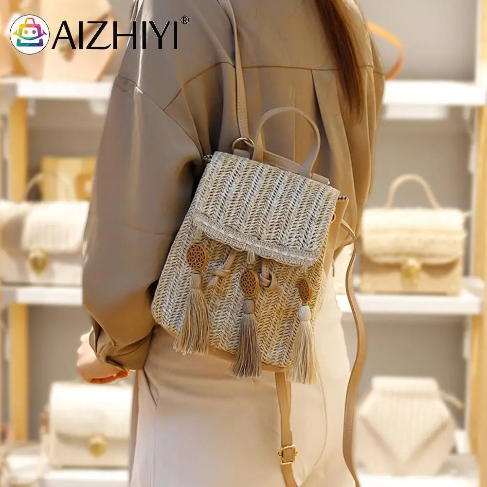 Woven Backpack Straw Women Messenger Bag
