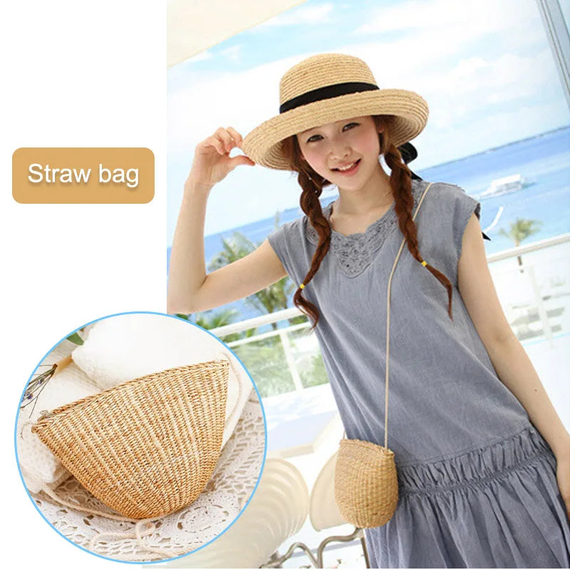 Vintage Straw Shoulder Crossbody Bag Zipper Travel Beach sac a main