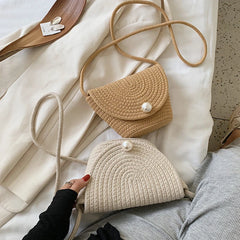 Vintage Straw Women Shoulder Bag Square Summer Beach Handbag Tote Bag