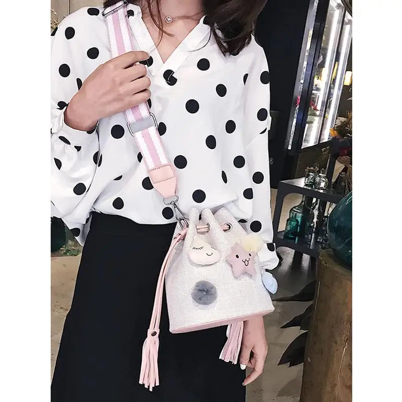 Woven Stars Ball Shoulder Bag Bucket Bag Crossbody Bag