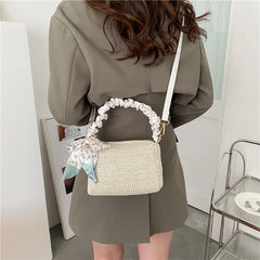 Stylish Woven Shoulder Bag Silk Scarf Travel Messenger Handbag