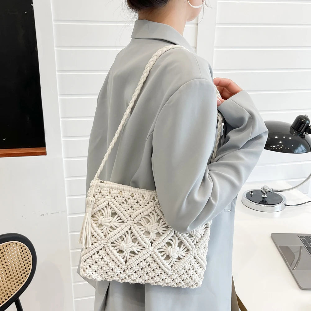 Woven Shoulder Bags Straw Summer Women Weave Clutch Pouch for Traveling
