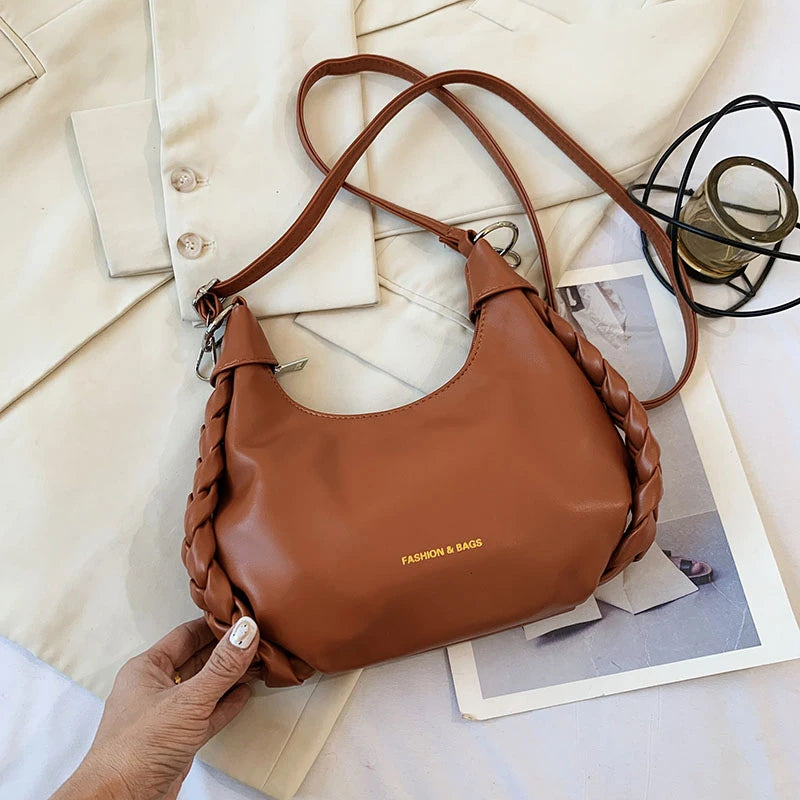 Half Moon Shoulder Bag Clutch PU Leather Messenger Hobo Armpit Bag
