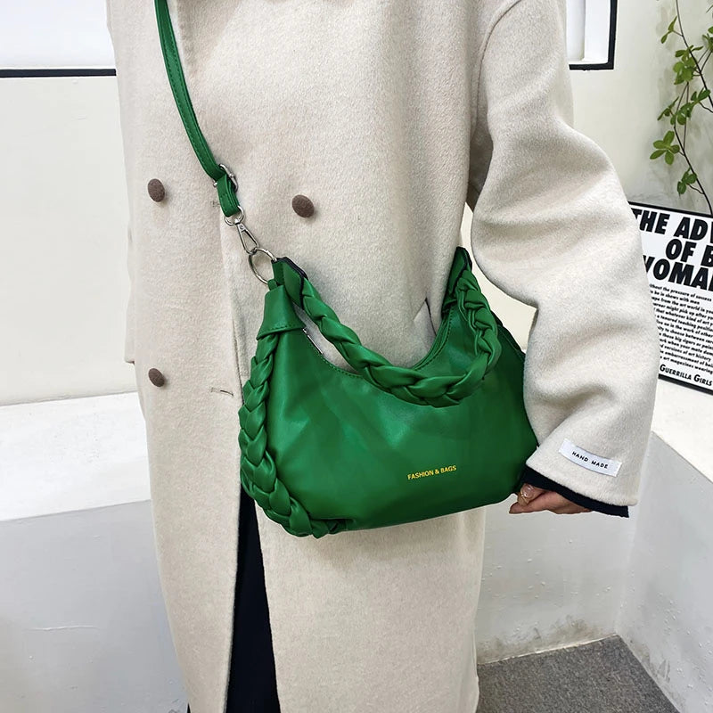 Half Moon Shoulder Bag Clutch PU Leather Messenger Hobo Armpit Bag