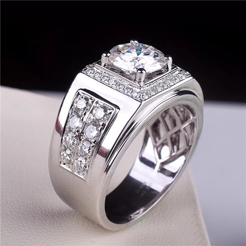 Zircon Diamonds Men's Silver Wedding Band