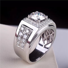 Zircon Diamonds Men's Silver Wedding Band