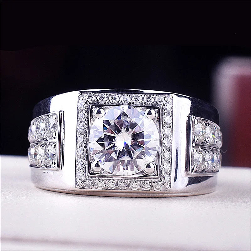 Zircon Diamonds Men's Silver Wedding Band