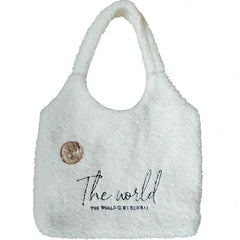 Embroidered Lamb Hair Shoulder Bag for Girls, Autumn/Winter, Large Capacity