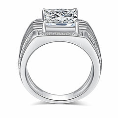 Square Zircon Diamond Men's Silver Ring Wedding Jewelry