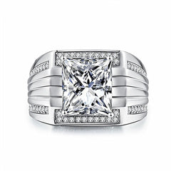 Square Zircon Diamond Men's Silver Ring Wedding Jewelry