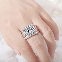 Square Zircon Diamond Men's Silver Ring Wedding Jewelry