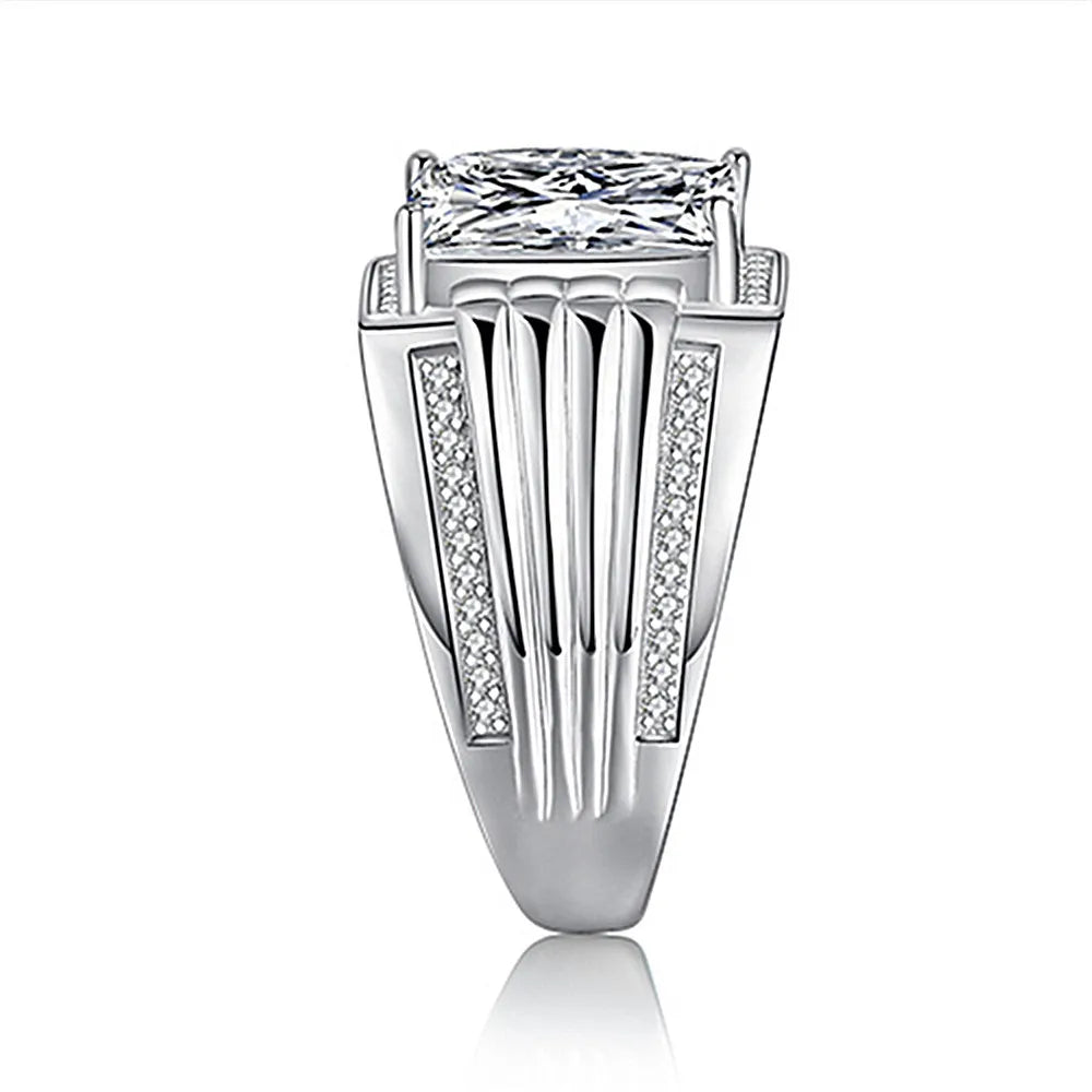 Square Zircon Diamond Men's Silver Ring Wedding Jewelry