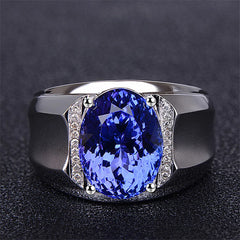 Men's Silver Ring with Sapphire Gemstone