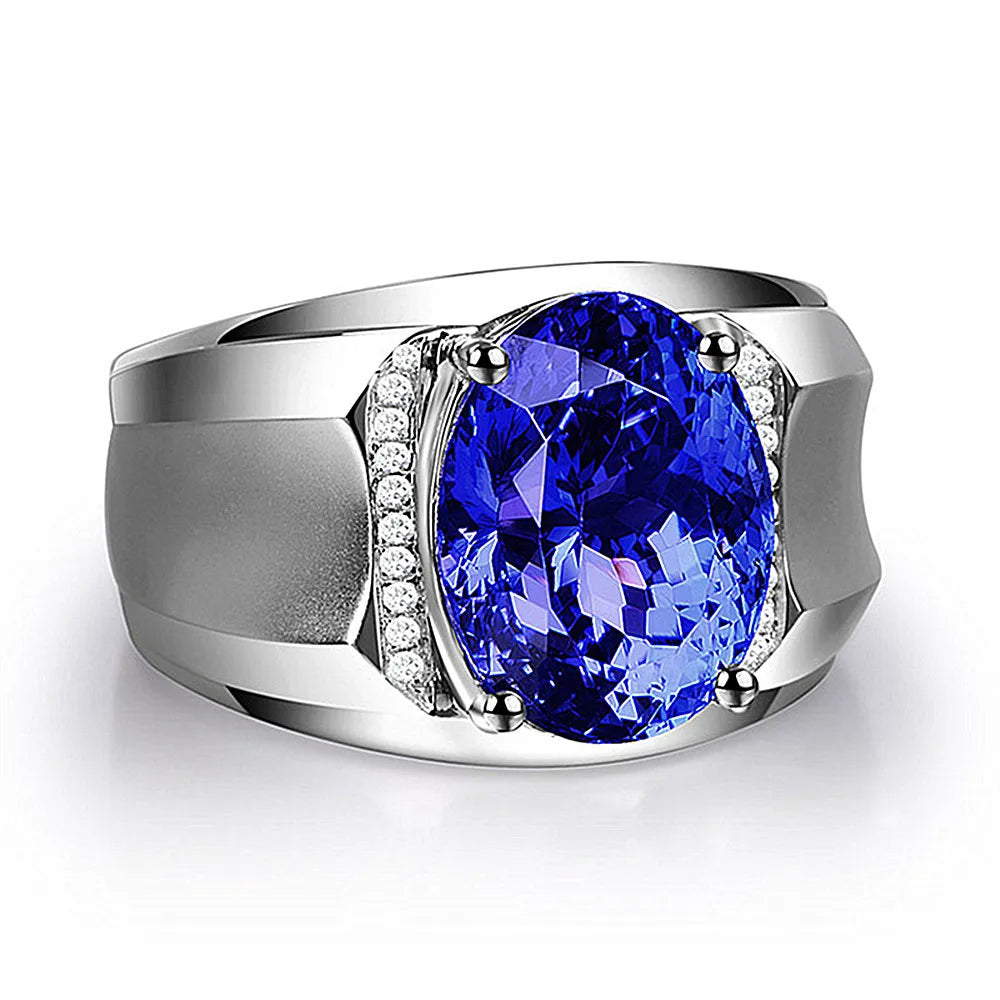 Men's Silver Ring with Sapphire Gemstone