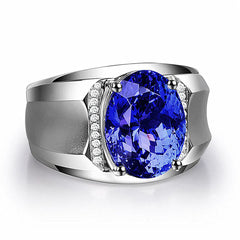 Men's Silver Ring with Sapphire Gemstone