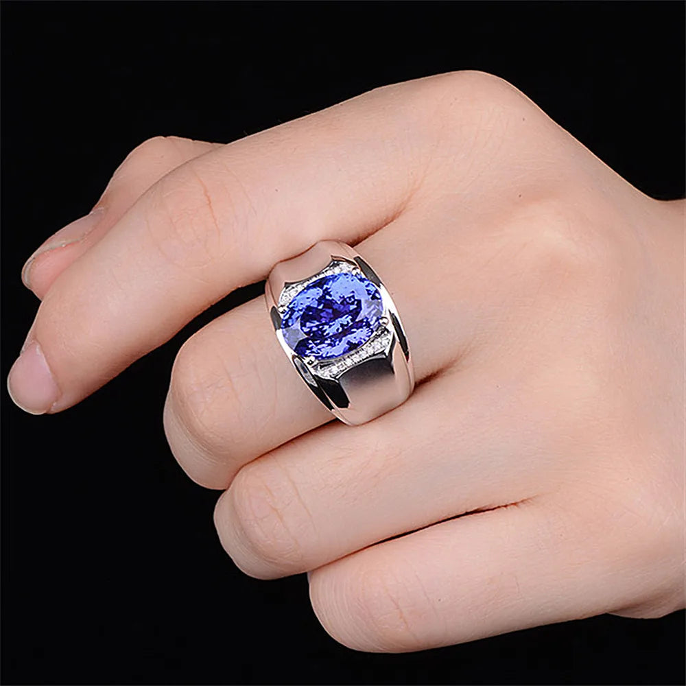 Men's Silver Ring with Sapphire Gemstone