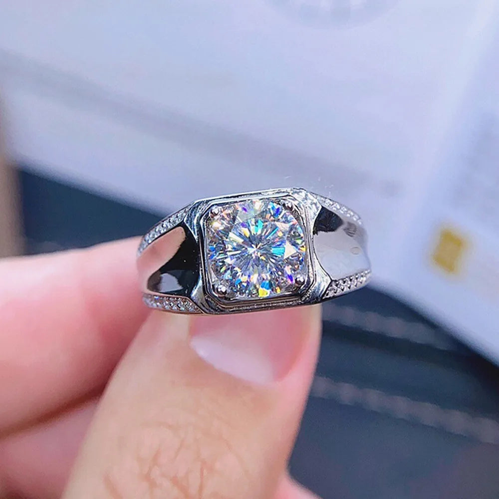 Square Crystal Zircon Diamond Men's Ring Silver Bague Jewelry