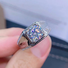 Square Crystal Zircon Diamond Men's Ring Silver Bague Jewelry