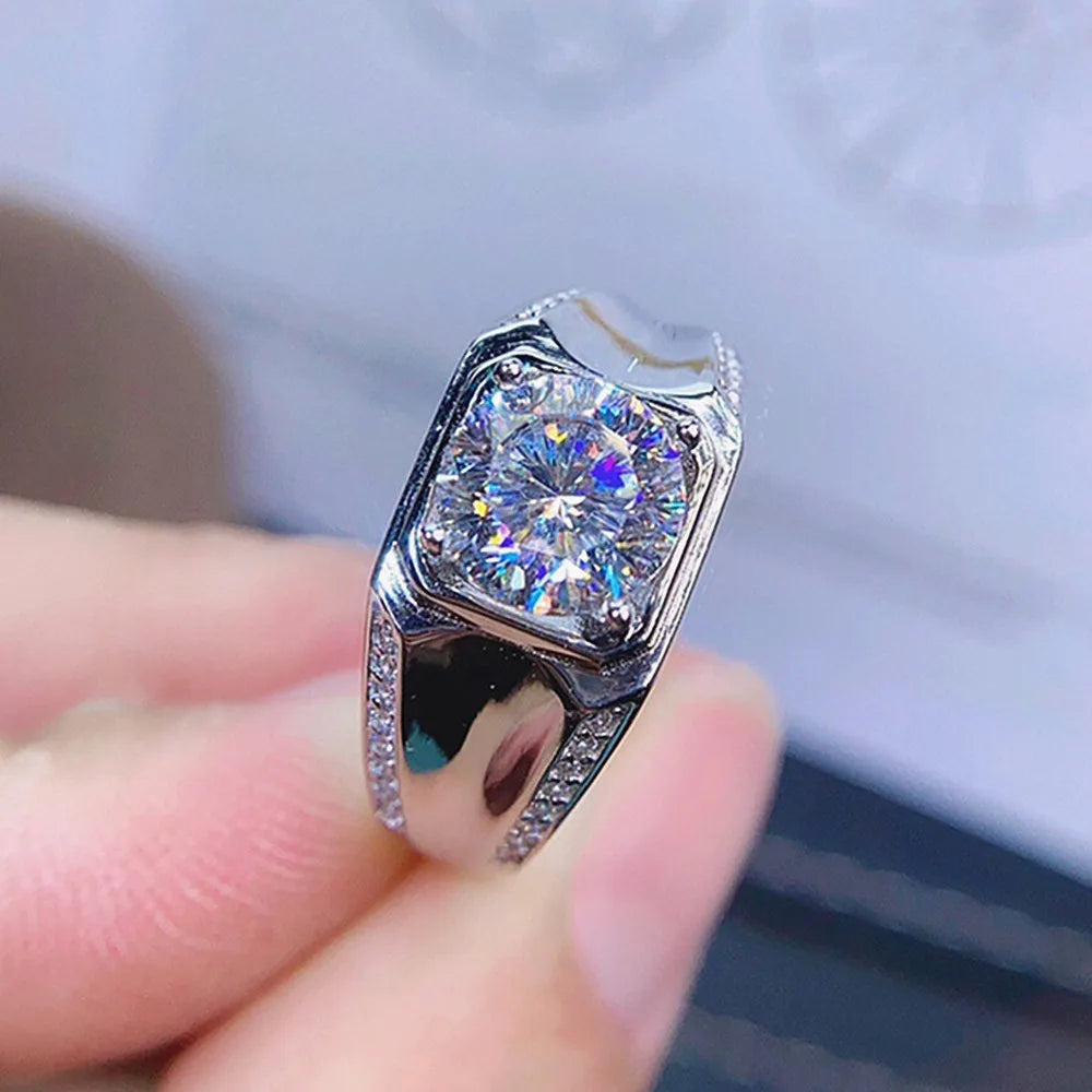 Square Crystal Zircon Diamond Men's Ring Silver Bague Jewelry